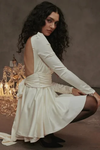 Aryana Ivory Bow Mini Dress