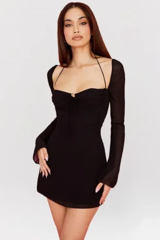 BabyDoll Black Chiffon Halter Mini Dress