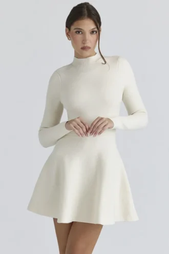 Bonnie Cream Merino Wool Skater Mini Dress