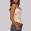 Cadie Ivory Vintage Rose Print Cotton Corset Top