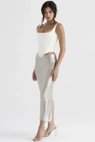 Colette Shimmer Champagne Midi Skirt