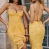 Gabbi Apricot Ruffled Front Gown