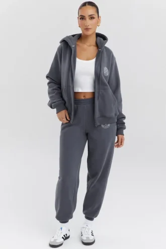 Mirage Slate Cotton Fleece-Back Zip Through Hoodie