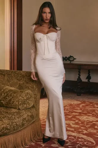 Perdi Vintage Ivory Satin Maxi Dress