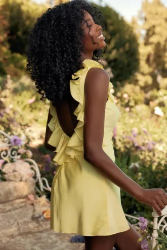 Tink Buttercup Satin Ruffle Mini Dress